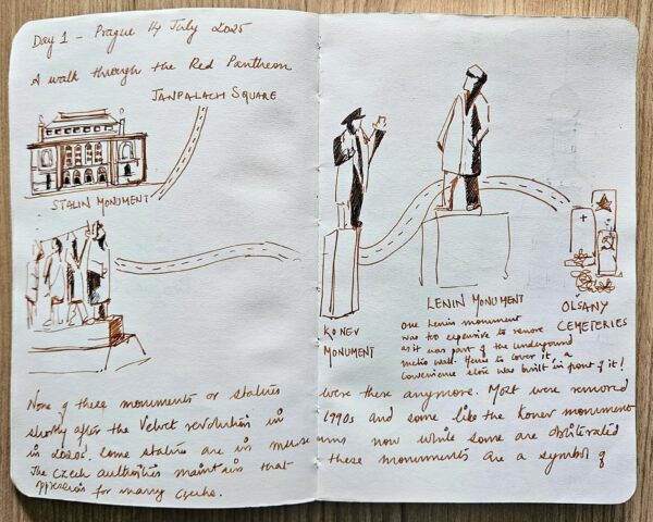 Sketch 1 — Witnessing a City in Colours. Hand-drawn coloured pencil sketch of Prague.